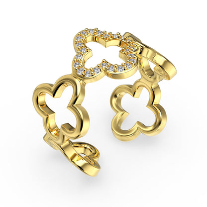 [Everoly JW]Hollow Design Four-Leaf Clover Flower Shape Ring