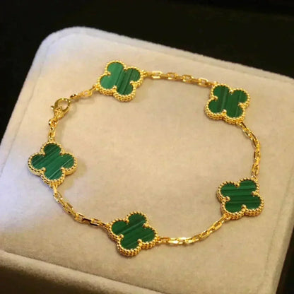 [Everoly JW]CLOVER 5 MOTIFS MALACHITE BRACELET