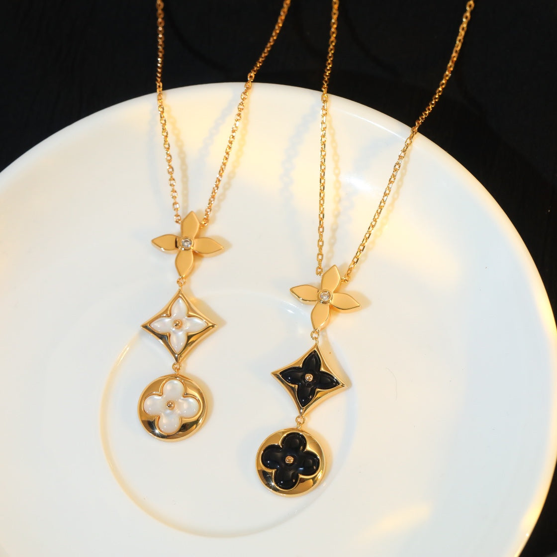 [Everoly JW]STAR AND SUN ONYX PINK GOLD NECKLACE
