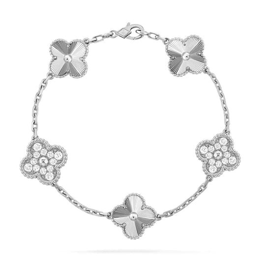 [Everoly JW]CLOVER 5 MOTIF SILVER DIAMOND BRACELET