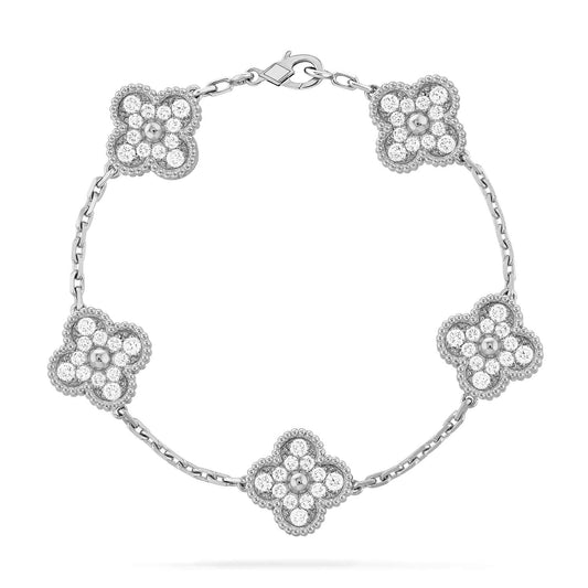 [Everoly JW]CLOVER 5 MOTIFS  DIAMOND BRACELET SILVER