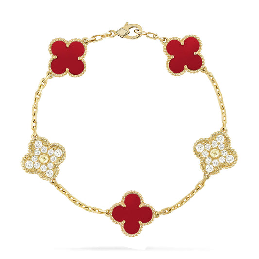 [Everoly JW]CLOVER 5 MOTIFS CARNELIAN DIAMOND BRACELET