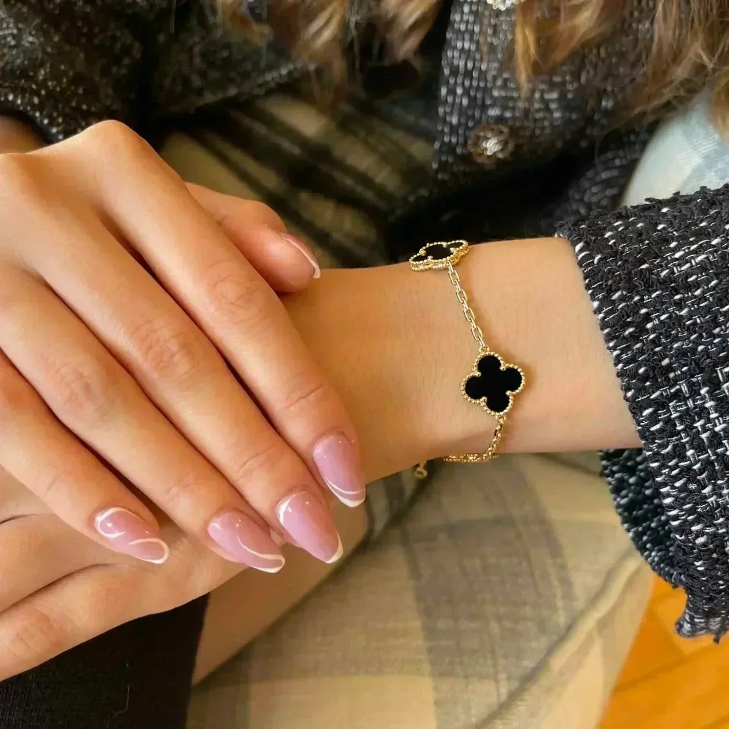 [Everoly JW]CLOVER  5 MOTIFS BLACK ONYX BRACELET