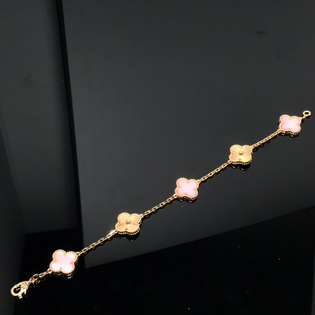 [Everoly JW]CLOVER BRACELET 5 MOTIF PINK AND PINK GOLD